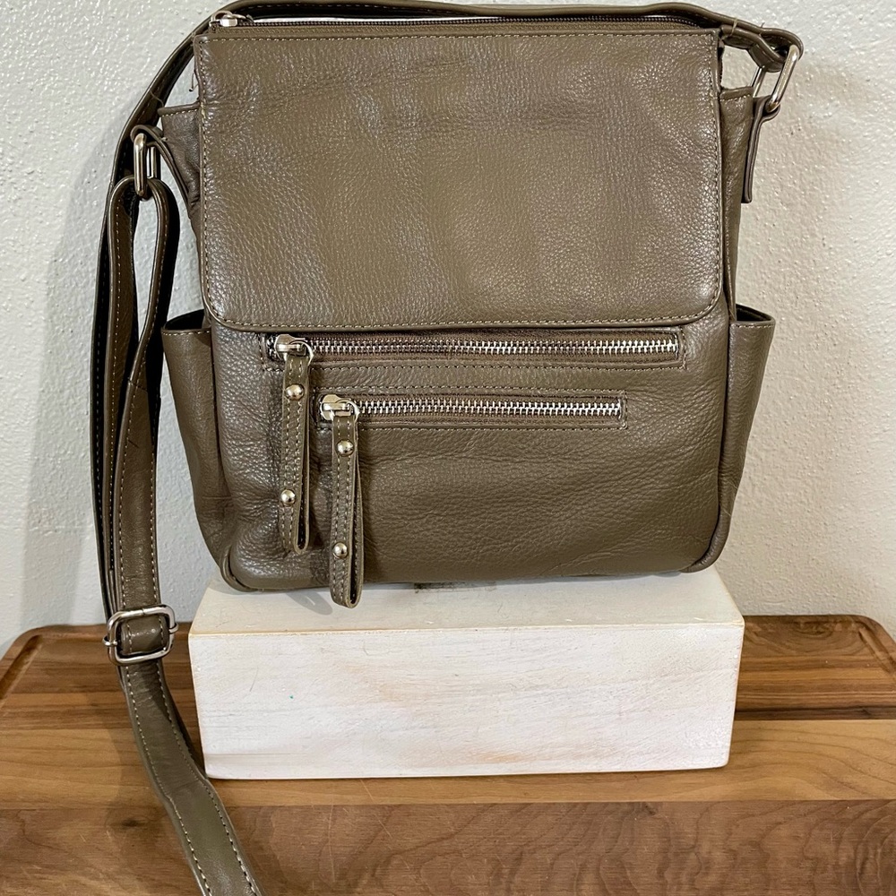 Great American Leather Works Taupe Crossbody Bag Minimal Organizer Neutral Purse